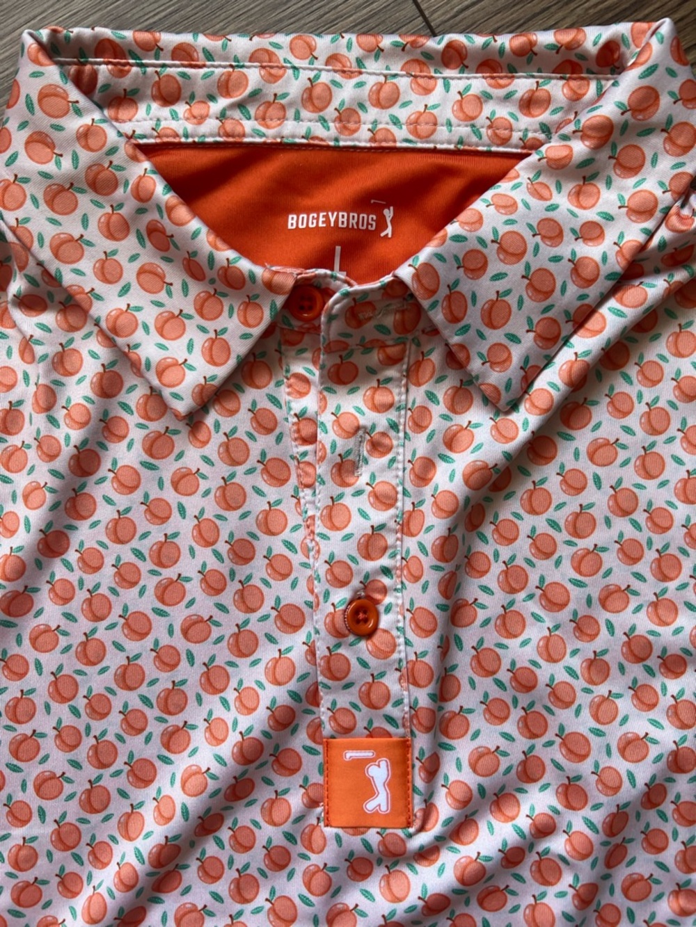 Bogey Bros Short-Sleeve Polo in Peach Print “Tooty Frooty” - Picture 3 of 6